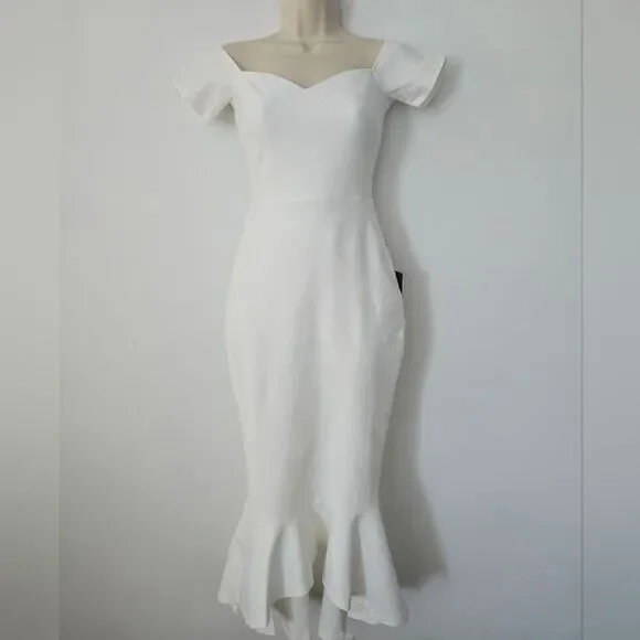 NWT Lulus How Much I Care Ivory Off-the-Shoulder Midi Dress - Picture 1 of 11